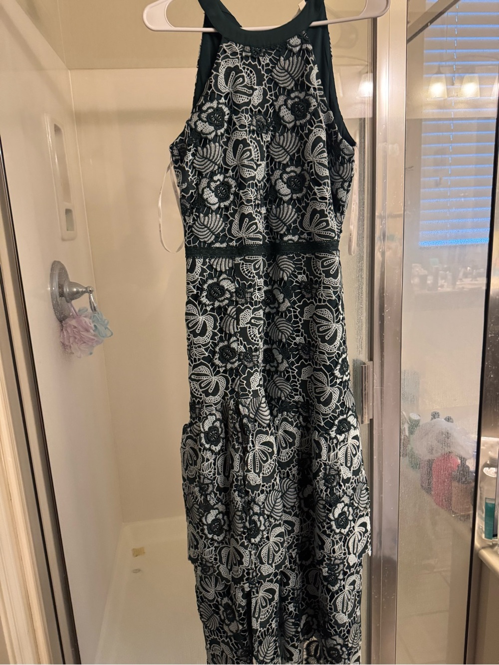 Green and White Floral Halter Maxi Dress L
